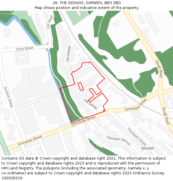 26, THE SIDINGS, DARWEN, BB3 2BD: Location map and indicative extent of plot
