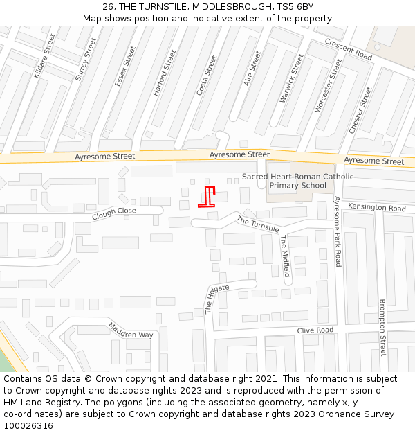 26, THE TURNSTILE, MIDDLESBROUGH, TS5 6BY: Location map and indicative extent of plot