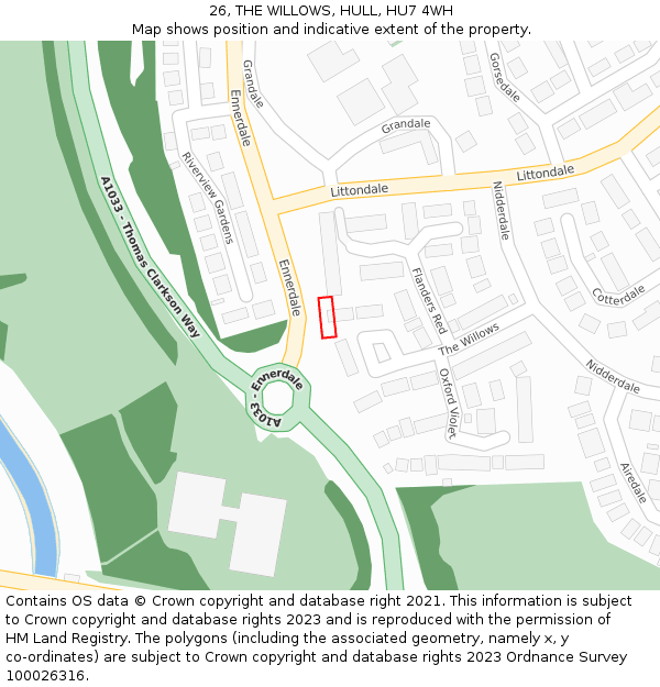 26, THE WILLOWS, HULL, HU7 4WH: Location map and indicative extent of plot