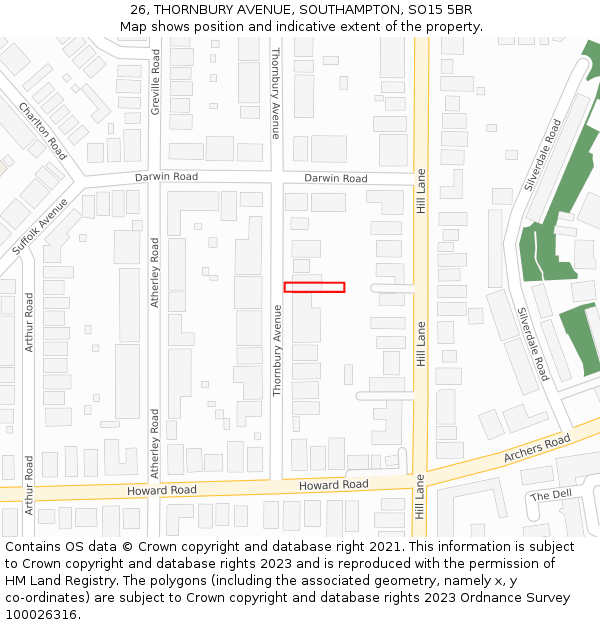 26, THORNBURY AVENUE, SOUTHAMPTON, SO15 5BR: Location map and indicative extent of plot