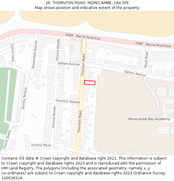 26, THORNTON ROAD, MORECAMBE, LA4 5PE: Location map and indicative extent of plot