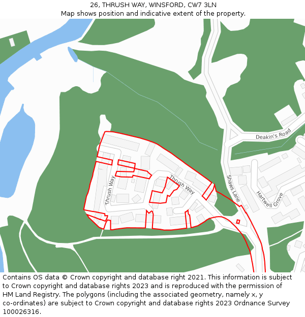 26, THRUSH WAY, WINSFORD, CW7 3LN: Location map and indicative extent of plot