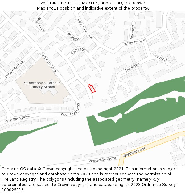 26, TINKLER STILE, THACKLEY, BRADFORD, BD10 8WB: Location map and indicative extent of plot
