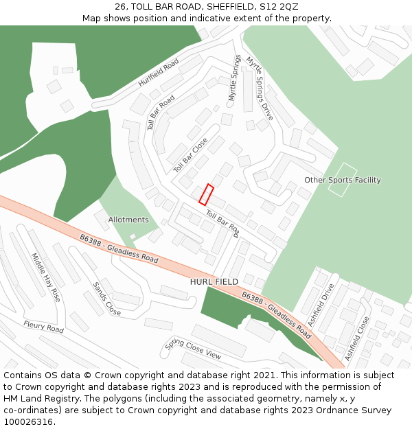 26, TOLL BAR ROAD, SHEFFIELD, S12 2QZ: Location map and indicative extent of plot