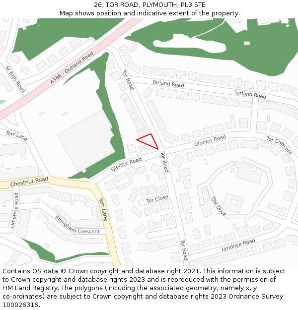 26, TOR ROAD, PLYMOUTH, PL3 5TE: Location map and indicative extent of plot