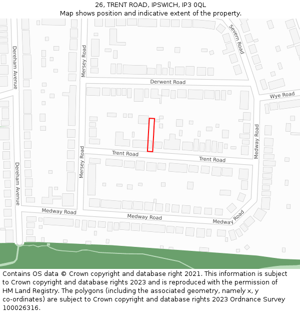 26, TRENT ROAD, IPSWICH, IP3 0QL: Location map and indicative extent of plot