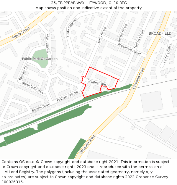 26, TRIPPEAR WAY, HEYWOOD, OL10 3FG: Location map and indicative extent of plot