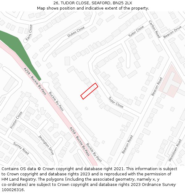 26, TUDOR CLOSE, SEAFORD, BN25 2LX: Location map and indicative extent of plot