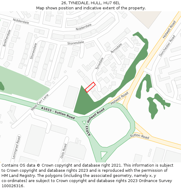 26, TYNEDALE, HULL, HU7 6EL: Location map and indicative extent of plot