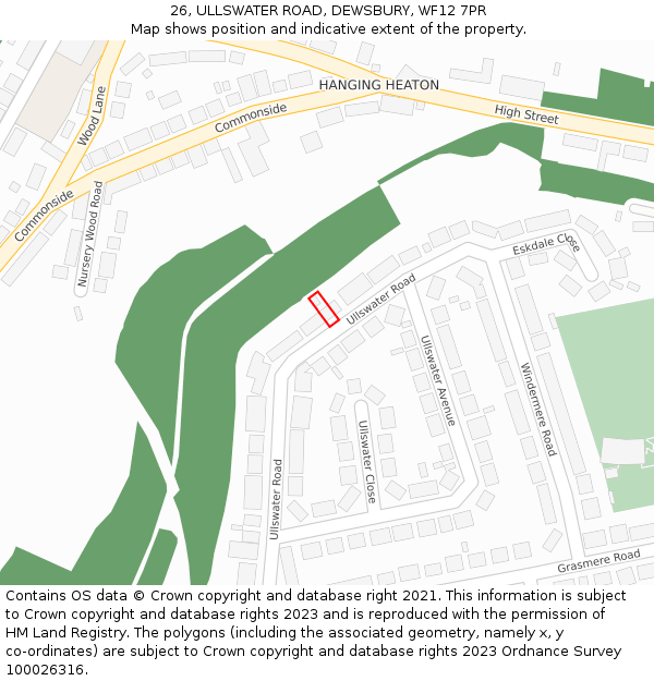 26, ULLSWATER ROAD, DEWSBURY, WF12 7PR: Location map and indicative extent of plot