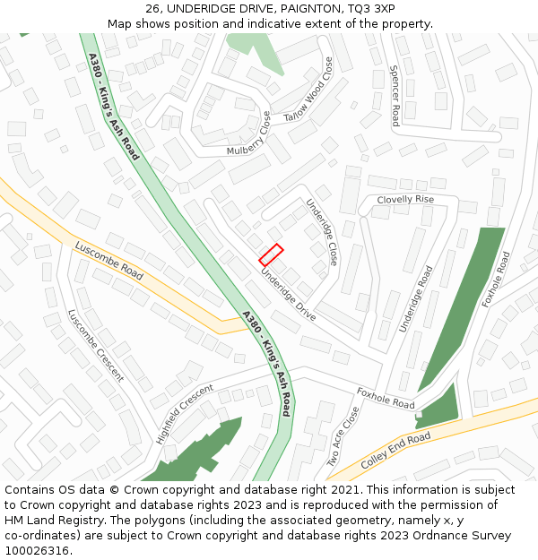 26, UNDERIDGE DRIVE, PAIGNTON, TQ3 3XP: Location map and indicative extent of plot
