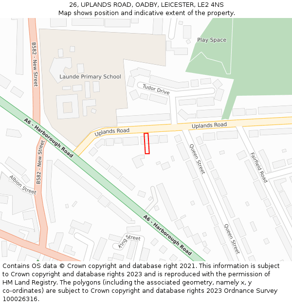26, UPLANDS ROAD, OADBY, LEICESTER, LE2 4NS: Location map and indicative extent of plot