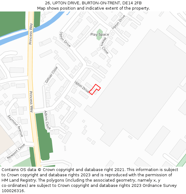 26, UPTON DRIVE, BURTON-ON-TRENT, DE14 2FB: Location map and indicative extent of plot