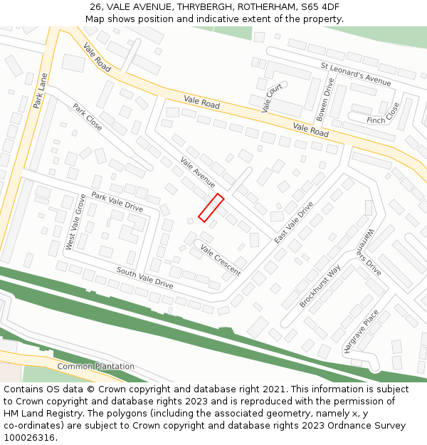 26, VALE AVENUE, THRYBERGH, ROTHERHAM, S65 4DF: Location map and indicative extent of plot