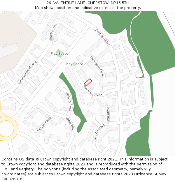 26, VALENTINE LANE, CHEPSTOW, NP16 5TH: Location map and indicative extent of plot