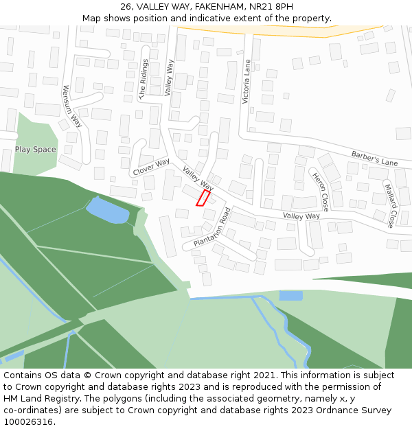 26, VALLEY WAY, FAKENHAM, NR21 8PH: Location map and indicative extent of plot