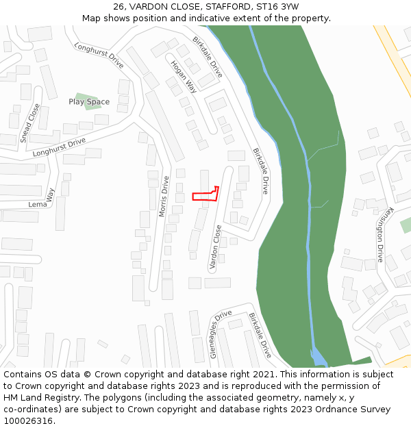 26, VARDON CLOSE, STAFFORD, ST16 3YW: Location map and indicative extent of plot