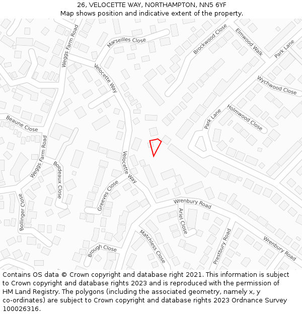 26, VELOCETTE WAY, NORTHAMPTON, NN5 6YF: Location map and indicative extent of plot