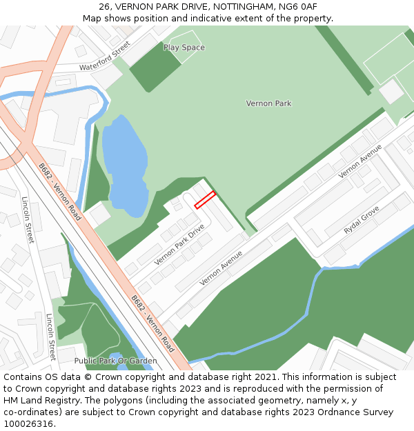26, VERNON PARK DRIVE, NOTTINGHAM, NG6 0AF: Location map and indicative extent of plot