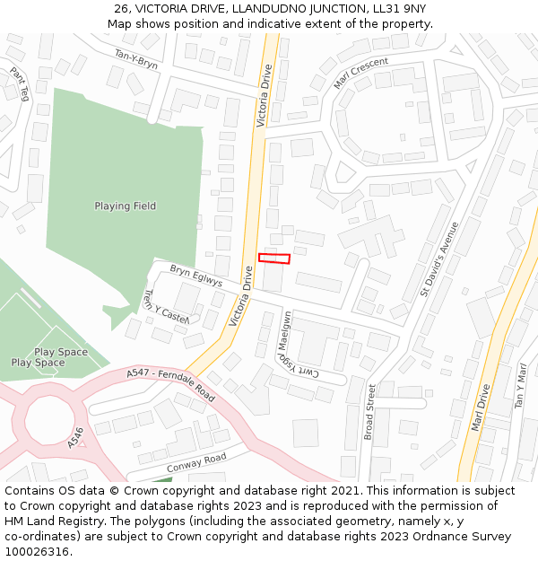 26, VICTORIA DRIVE, LLANDUDNO JUNCTION, LL31 9NY: Location map and indicative extent of plot