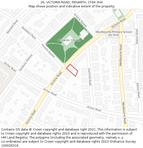 26, VICTORIA ROAD, PENARTH, CF64 3HX: Location map and indicative extent of plot