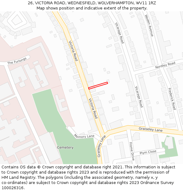 26, VICTORIA ROAD, WEDNESFIELD, WOLVERHAMPTON, WV11 1RZ: Location map and indicative extent of plot