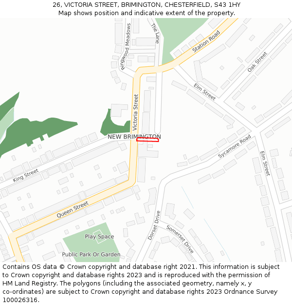 26, VICTORIA STREET, BRIMINGTON, CHESTERFIELD, S43 1HY: Location map and indicative extent of plot