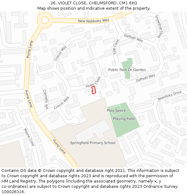 26, VIOLET CLOSE, CHELMSFORD, CM1 6XG: Location map and indicative extent of plot