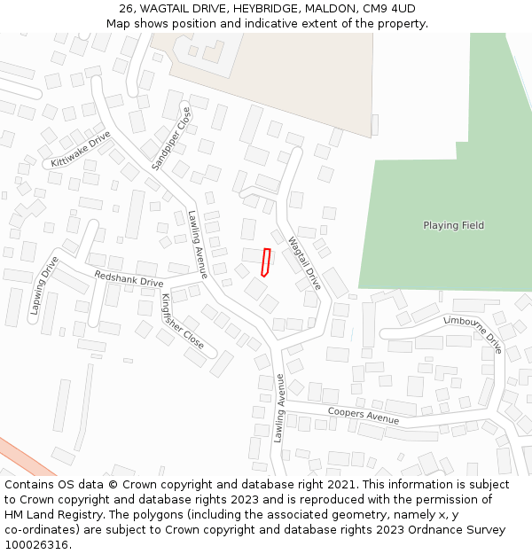 26, WAGTAIL DRIVE, HEYBRIDGE, MALDON, CM9 4UD: Location map and indicative extent of plot