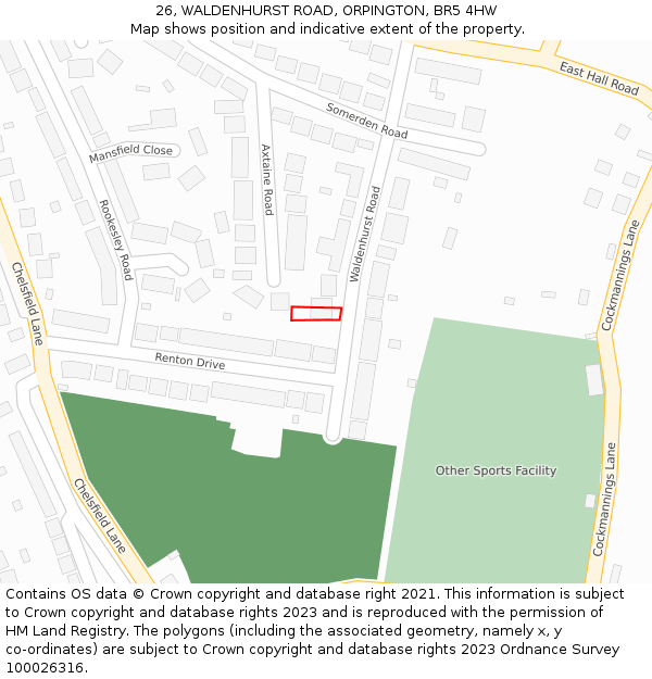 26, WALDENHURST ROAD, ORPINGTON, BR5 4HW: Location map and indicative extent of plot