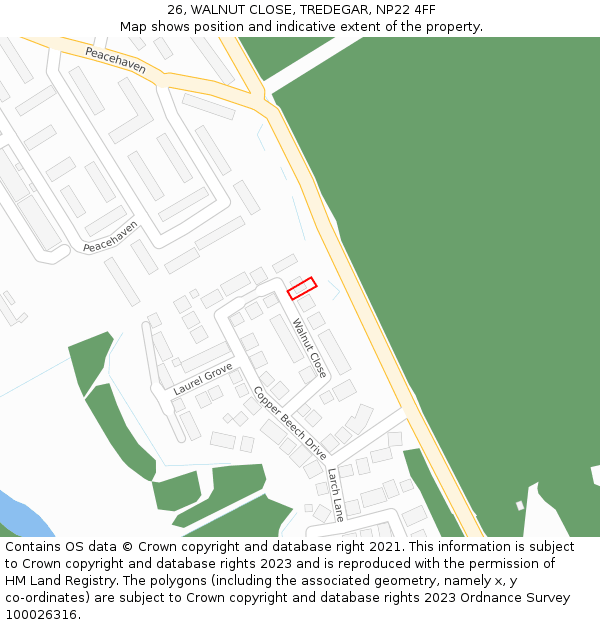 26, WALNUT CLOSE, TREDEGAR, NP22 4FF: Location map and indicative extent of plot