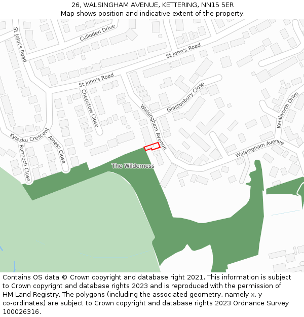 26, WALSINGHAM AVENUE, KETTERING, NN15 5ER: Location map and indicative extent of plot