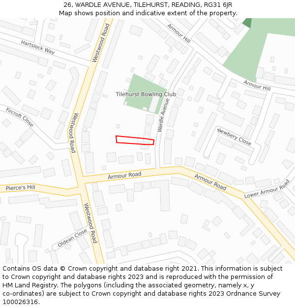 26, WARDLE AVENUE, TILEHURST, READING, RG31 6JR: Location map and indicative extent of plot