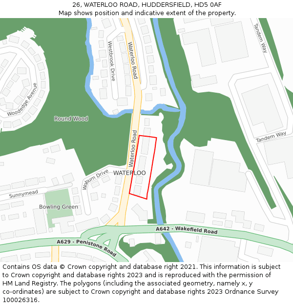 26, WATERLOO ROAD, HUDDERSFIELD, HD5 0AF: Location map and indicative extent of plot