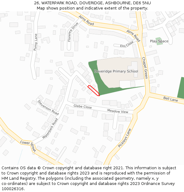 26, WATERPARK ROAD, DOVERIDGE, ASHBOURNE, DE6 5NU: Location map and indicative extent of plot