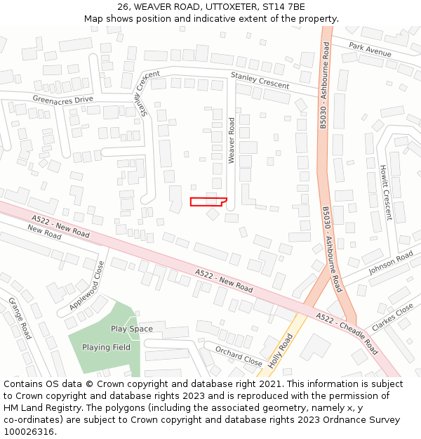 26, WEAVER ROAD, UTTOXETER, ST14 7BE: Location map and indicative extent of plot