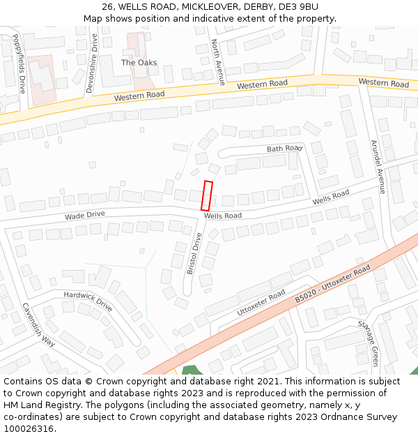 26, WELLS ROAD, MICKLEOVER, DERBY, DE3 9BU: Location map and indicative extent of plot