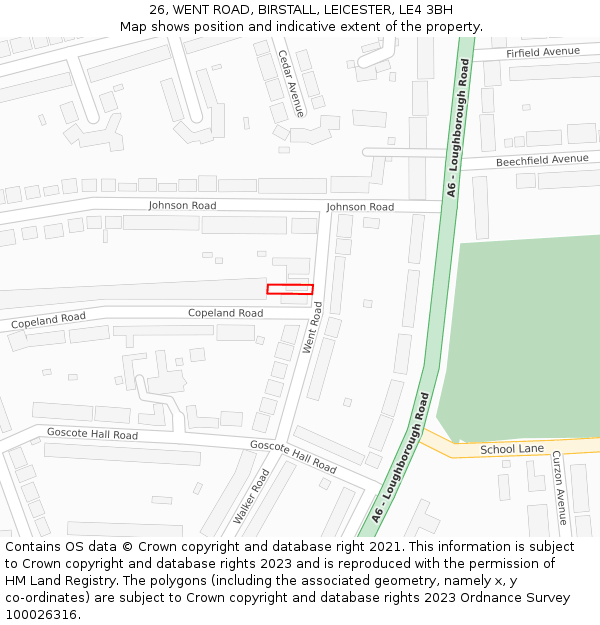 26, WENT ROAD, BIRSTALL, LEICESTER, LE4 3BH: Location map and indicative extent of plot