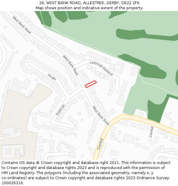 26, WEST BANK ROAD, ALLESTREE, DERBY, DE22 2FX: Location map and indicative extent of plot