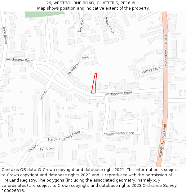 26, WESTBOURNE ROAD, CHATTERIS, PE16 6HH: Location map and indicative extent of plot