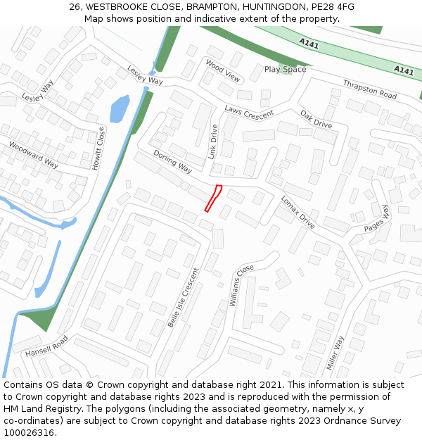 26, WESTBROOKE CLOSE, BRAMPTON, HUNTINGDON, PE28 4FG: Location map and indicative extent of plot