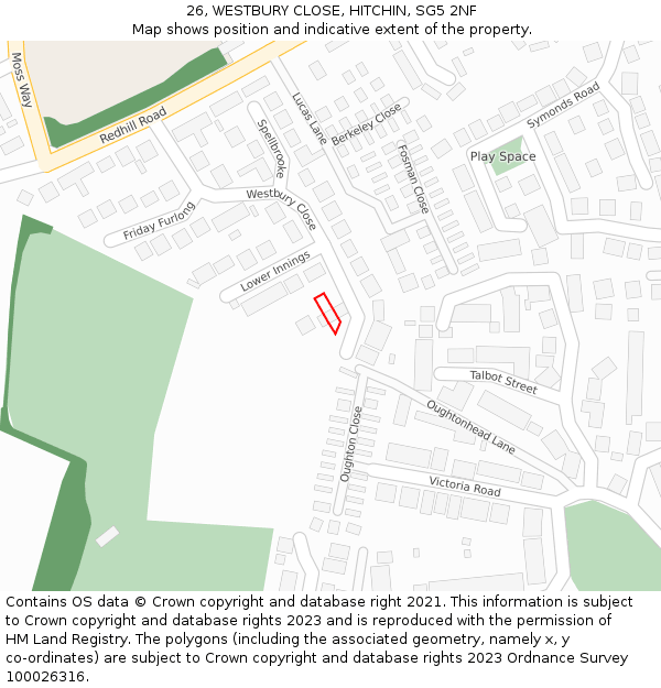 26, WESTBURY CLOSE, HITCHIN, SG5 2NF: Location map and indicative extent of plot