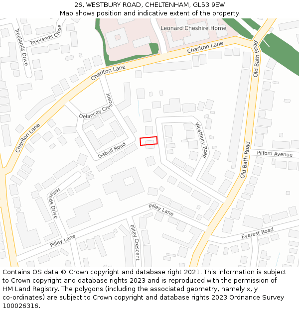 26, WESTBURY ROAD, CHELTENHAM, GL53 9EW: Location map and indicative extent of plot