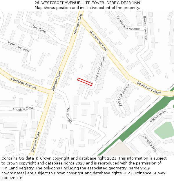 26, WESTCROFT AVENUE, LITTLEOVER, DERBY, DE23 1NN: Location map and indicative extent of plot