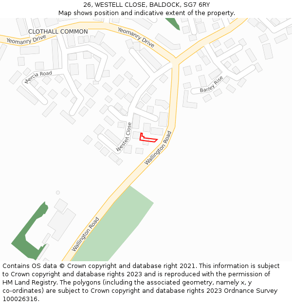 26, WESTELL CLOSE, BALDOCK, SG7 6RY: Location map and indicative extent of plot