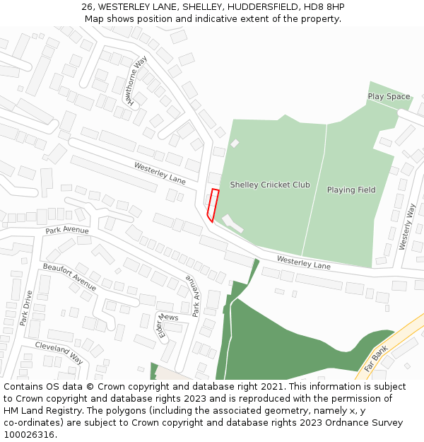 26, WESTERLEY LANE, SHELLEY, HUDDERSFIELD, HD8 8HP: Location map and indicative extent of plot