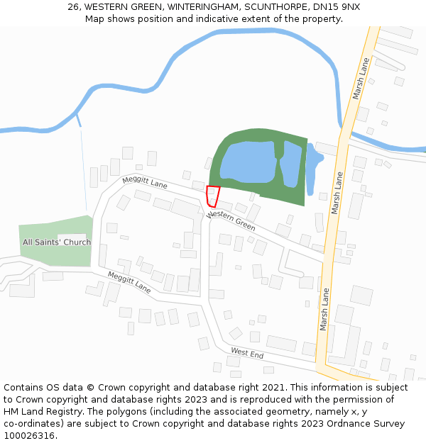 26, WESTERN GREEN, WINTERINGHAM, SCUNTHORPE, DN15 9NX: Location map and indicative extent of plot