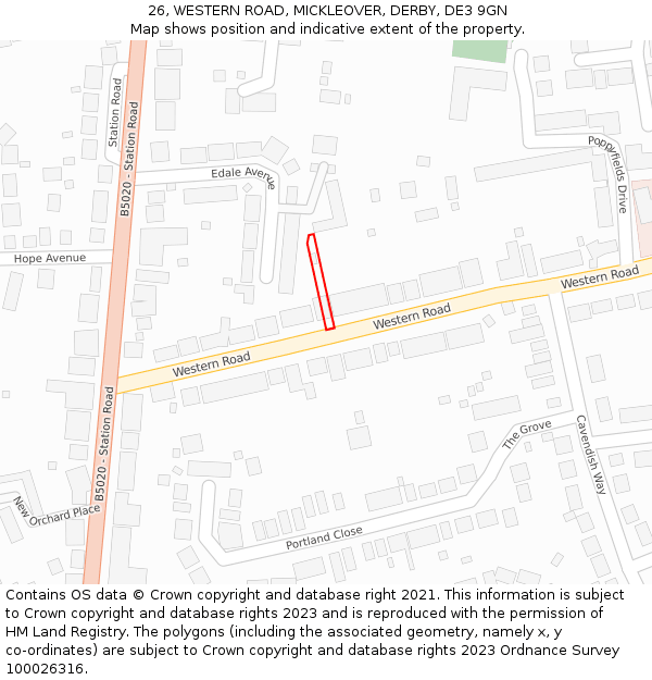 26, WESTERN ROAD, MICKLEOVER, DERBY, DE3 9GN: Location map and indicative extent of plot