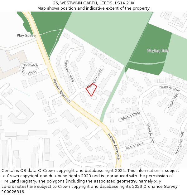 26, WESTWINN GARTH, LEEDS, LS14 2HX: Location map and indicative extent of plot