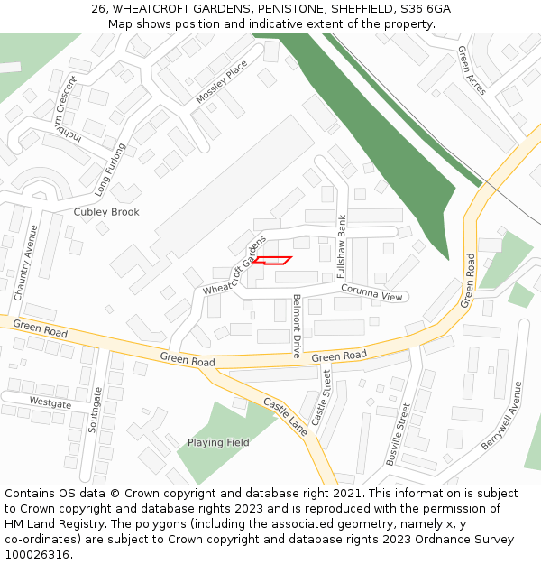 26, WHEATCROFT GARDENS, PENISTONE, SHEFFIELD, S36 6GA: Location map and indicative extent of plot